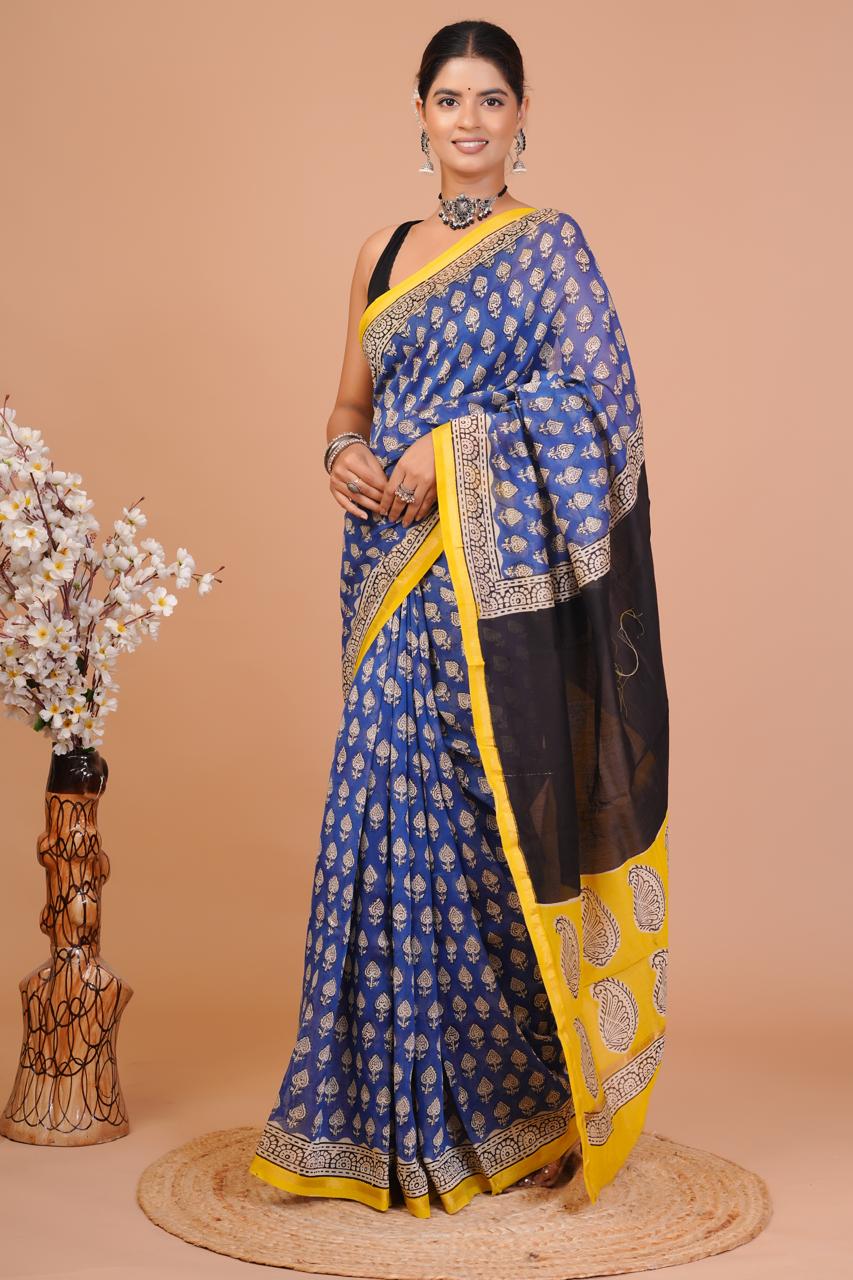 EXCLUSIVE HAND BLOCK PREMIUM CHANDERI SILK SAREE (CHDSYS23)