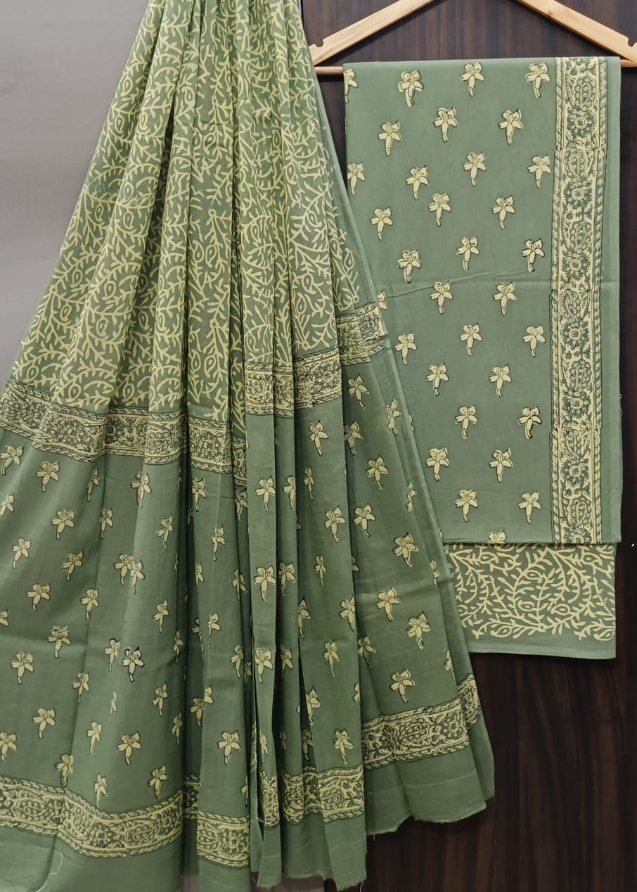 DESIGNER HAND BLOCK PRINT PURE COTTON SUIT WITH COTTON MULMUL DUPATTA(MALYS324)