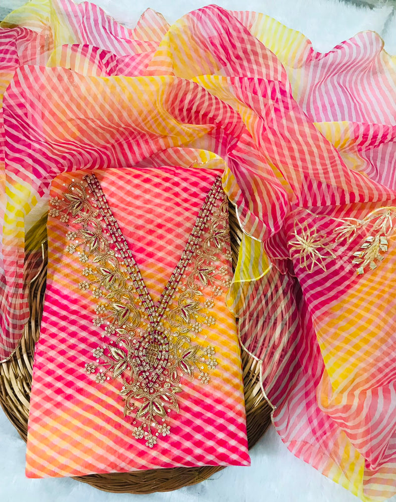 Pure Organza Unstitched Gota Pati Work Dupatta Suit (KDZ20)