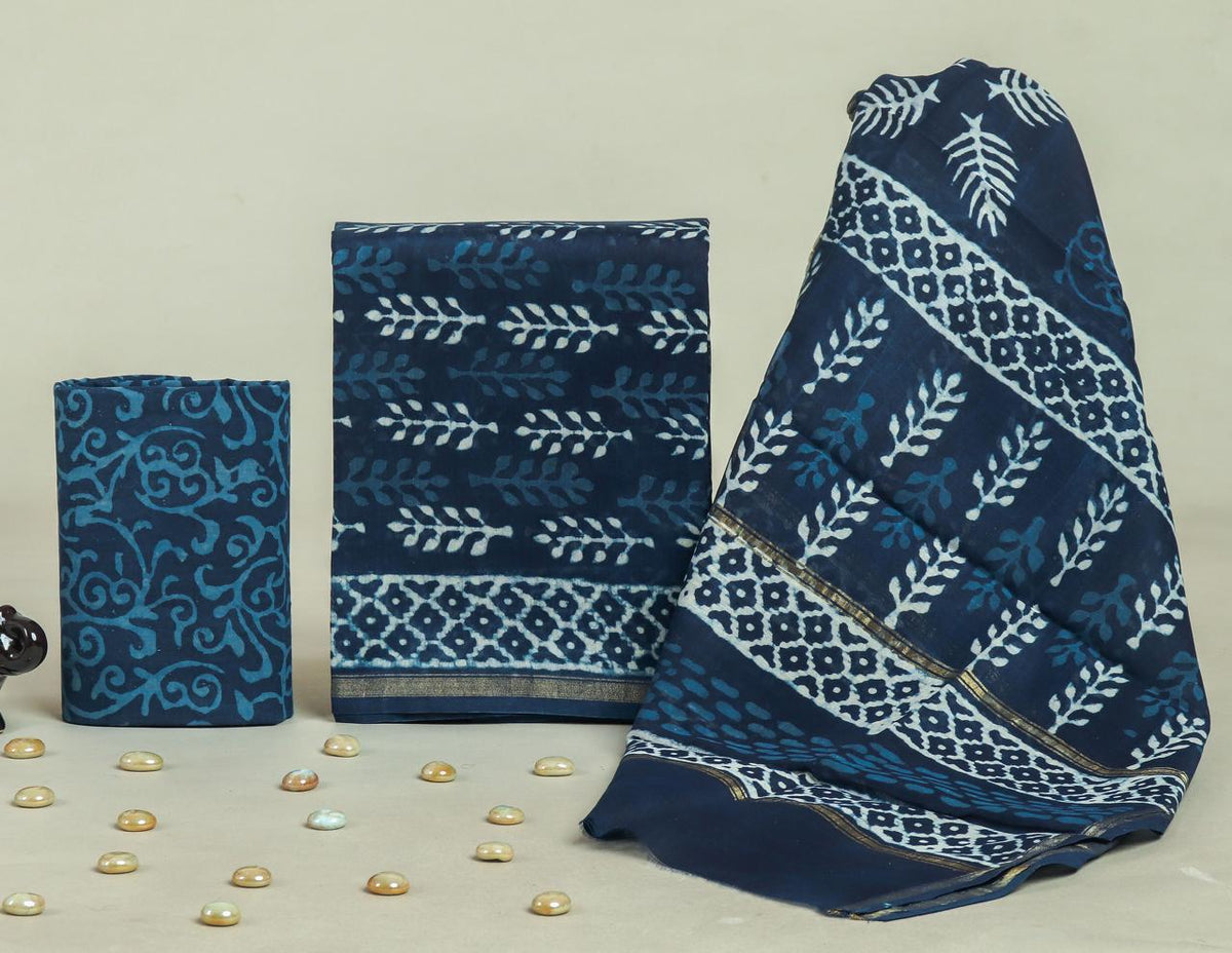 DESIGNER HAND BLOCK PRINT CHANDERI SILK SUIT SET WITH PREMIUM CHANDERI DUPATTA (CHDYS42)