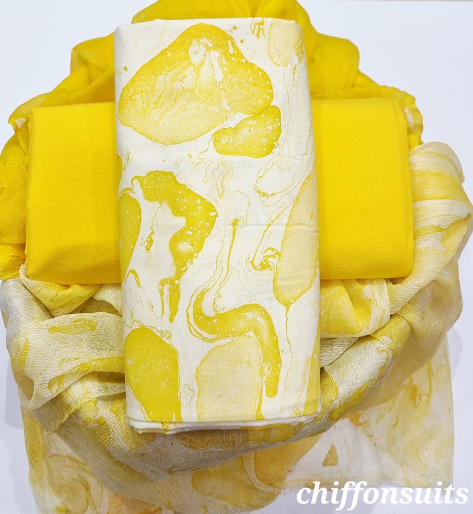 TRADITIONAL HAND BLOCK PRINT PURE COTTON SUIT WITH CHIFFION DUPTTA (PCHFYS102)