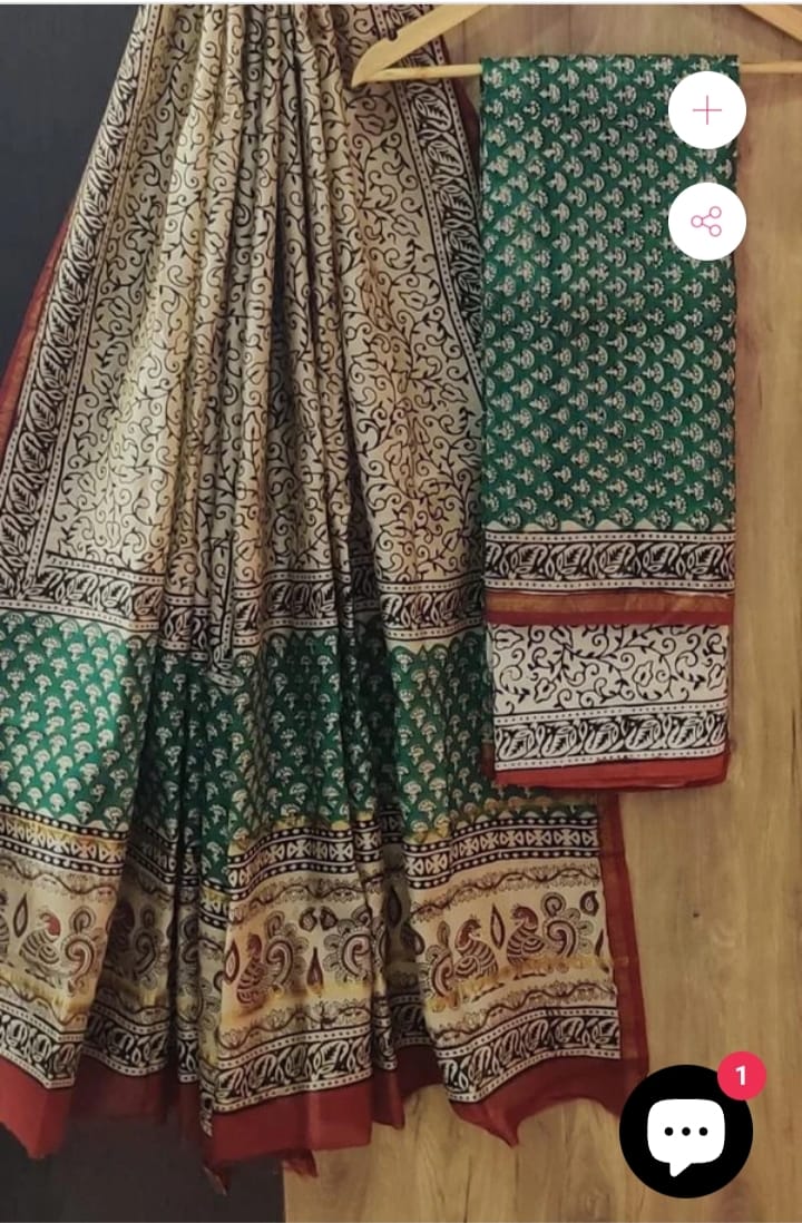 TRADITIONAL HAND BLOCK CHANDERI SILK SUIT SET WITH CHANDERI DUPATTA (CHDYS181)