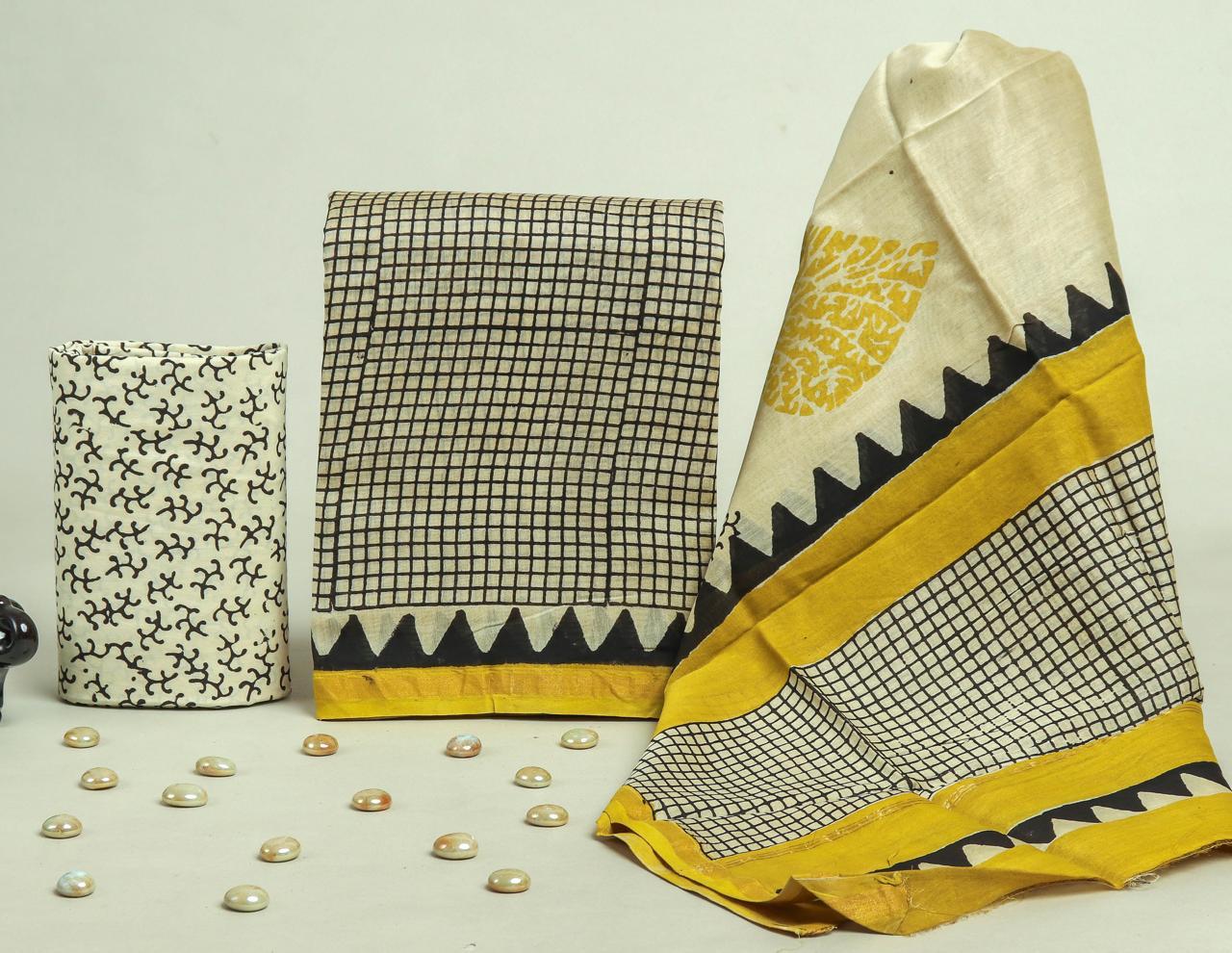 EXCLUSIVE HAND BLOCK CHANDERI SILK SUIT SET WITH CHANDERI DUPATTA (CHDYS142)
