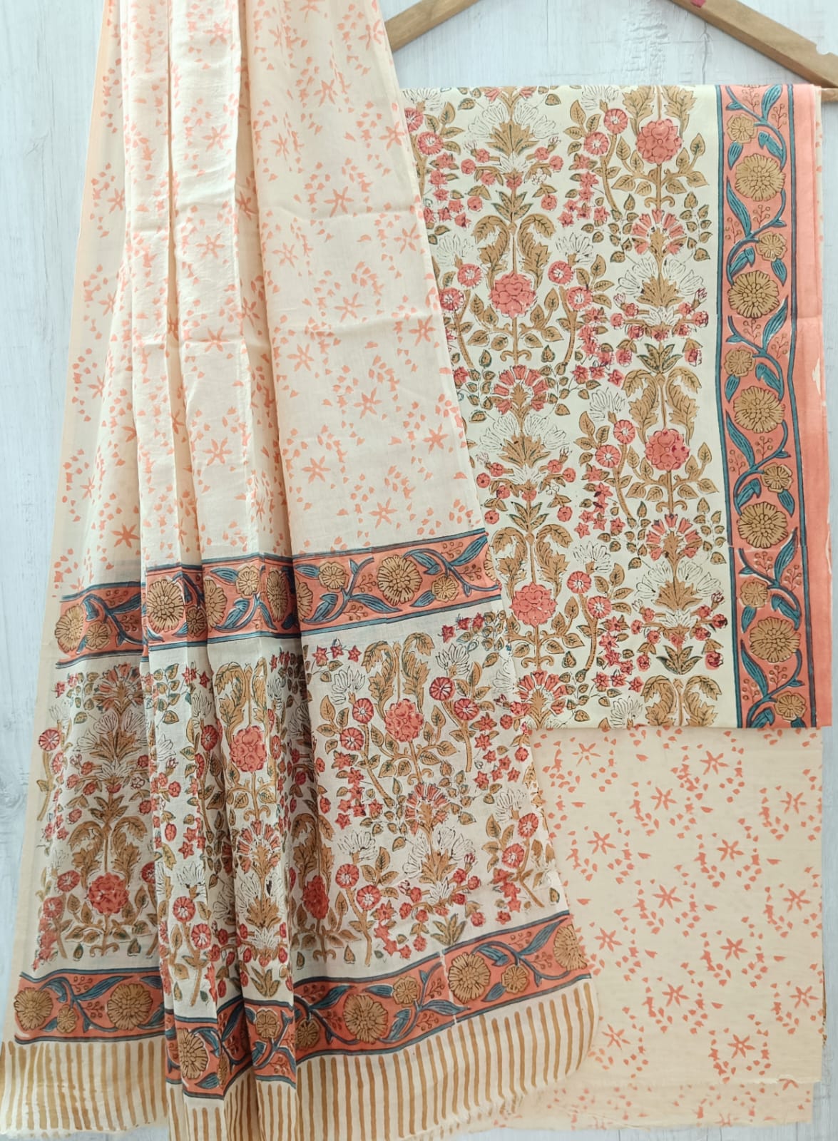 DESIGNER HAND BLOCK PRINT PURE COTTON SUIT WITH COTTON MULMUL DUPATTA(MALYS38)