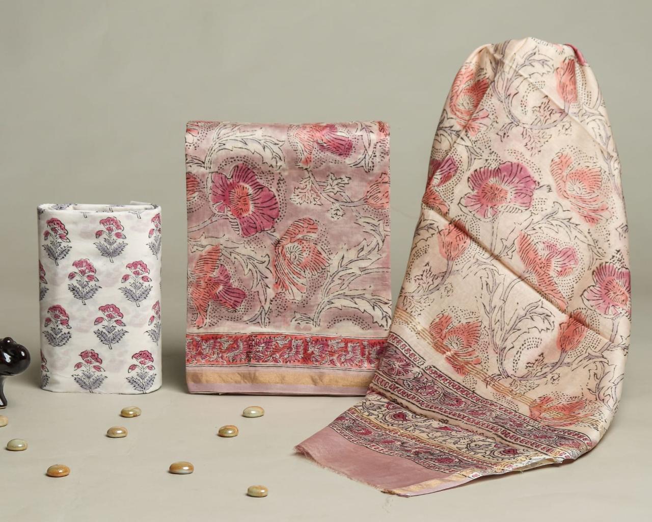 EXCLUSIVE HAND BLOCK CHANDERI SILK SUIT SET WITH CHANDERI DUPATTA (CHDYS264)