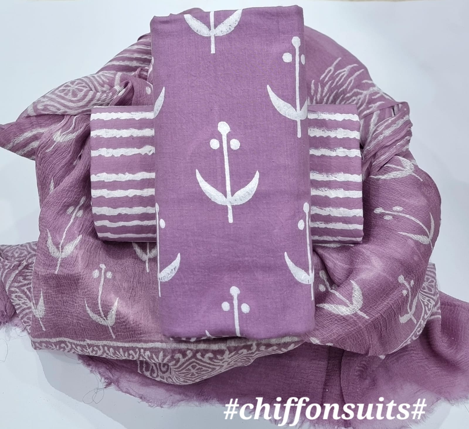 Designer Pure Cotton Suit with Chiffon Dupatta (PCHFYS16)