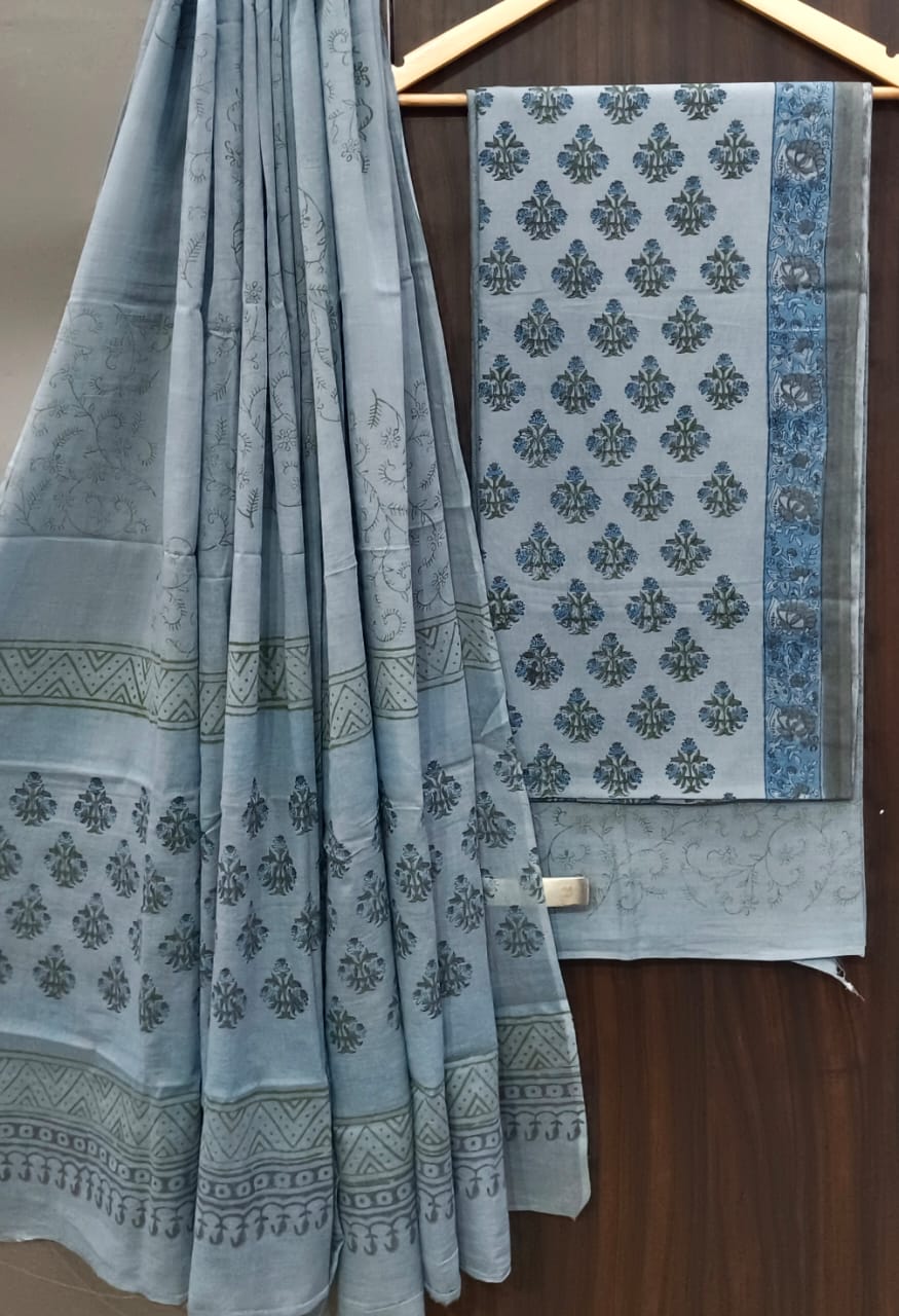 DESIGNER HAND BLOCK PRINT PURE COTTON SUIT WITH MULMUL DUPATTA (MALYS104)