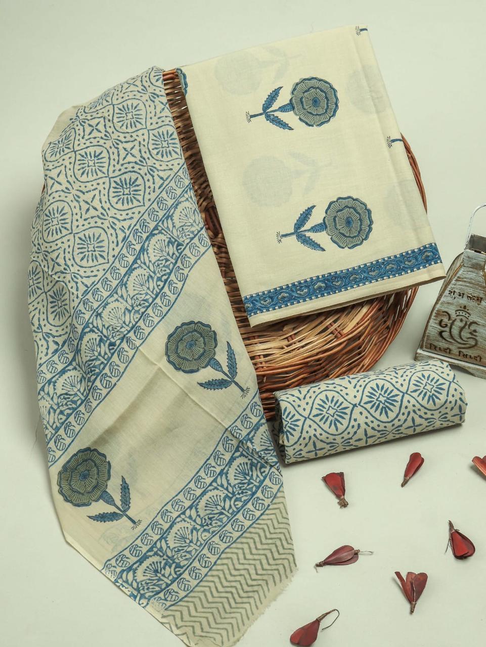 EXCLUSIVE HAND BLOCK PRINT PURE COTTON SUIT WITH COTTON MULMUL DUPATTA (MALYS199)