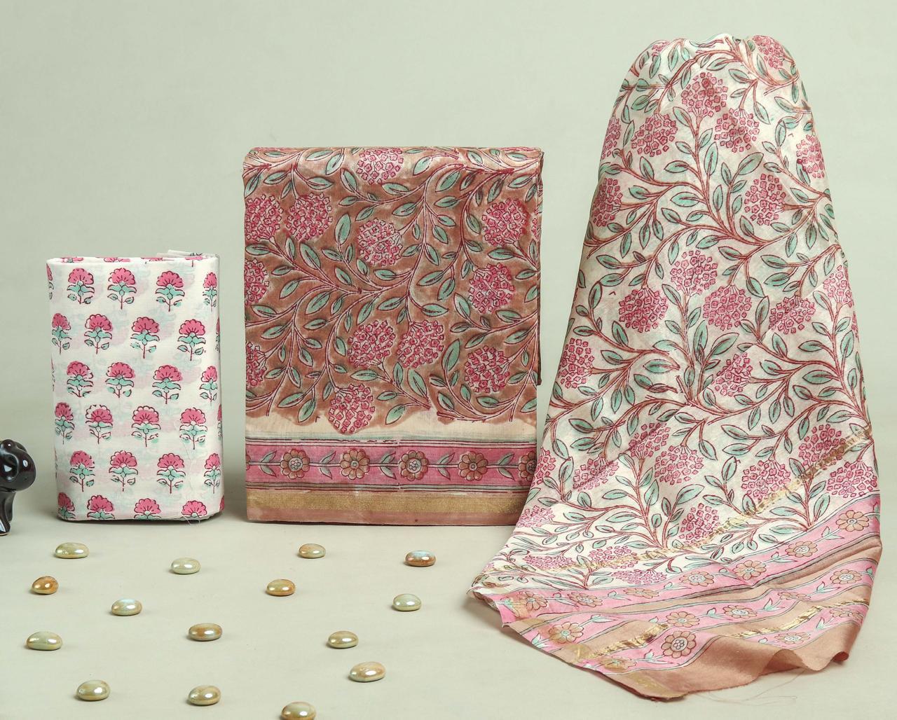 Designer Hand Block Print Chanderi Silk Suit set with Premium Chanderi Dupatta (CHDYS13)