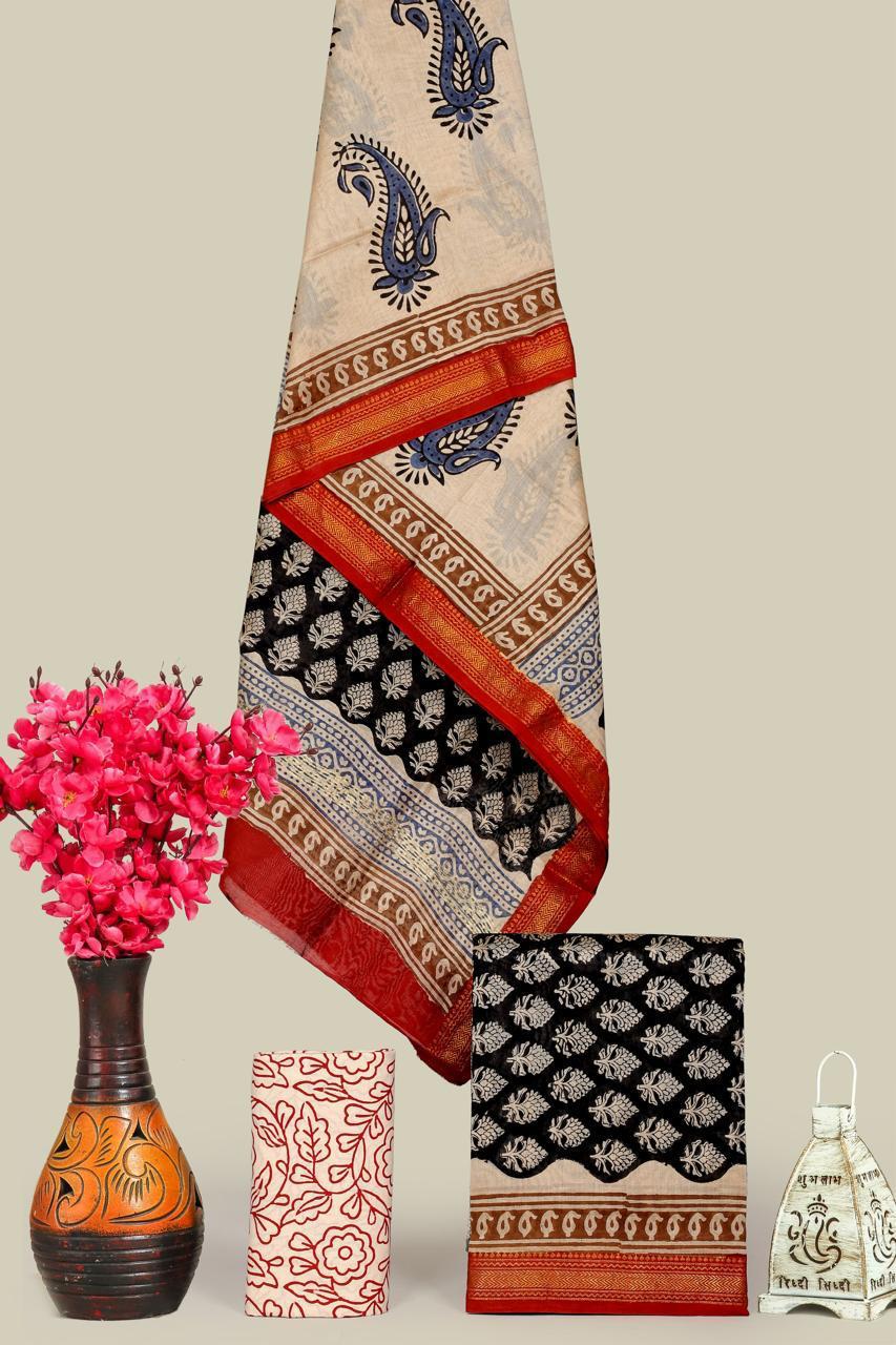 HAND BLOCK PRINT MAHESHWARI SILK SUIT WITH MAHESHWARI SILK DUPATTA (MSLYS128)