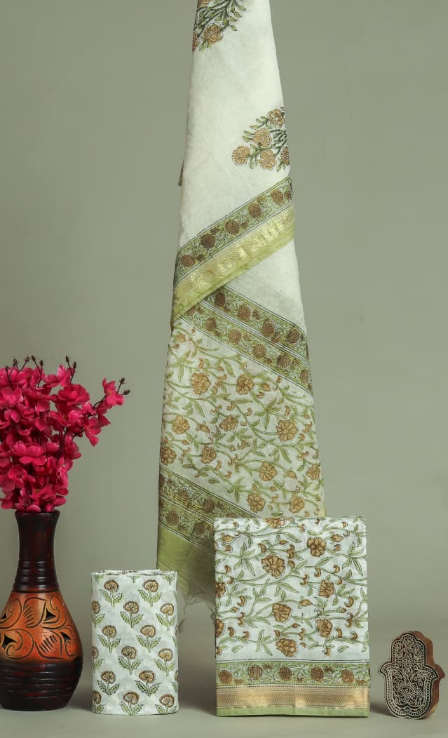 EXCLUSIVE HAND BLOCK PRINT MAHESHWARI SILK SUIT WITH MAHESHWARI SILK DUPATTA (MSLYS115)