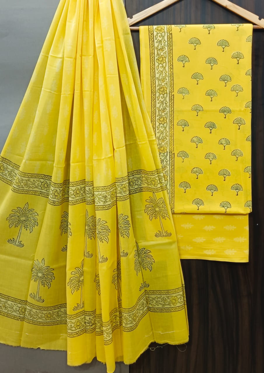 DESIGNER HAND BLOCK PRINT PURE COTTON SUIT WITH COTTON MULMUL DUPATTA (MALYS67)