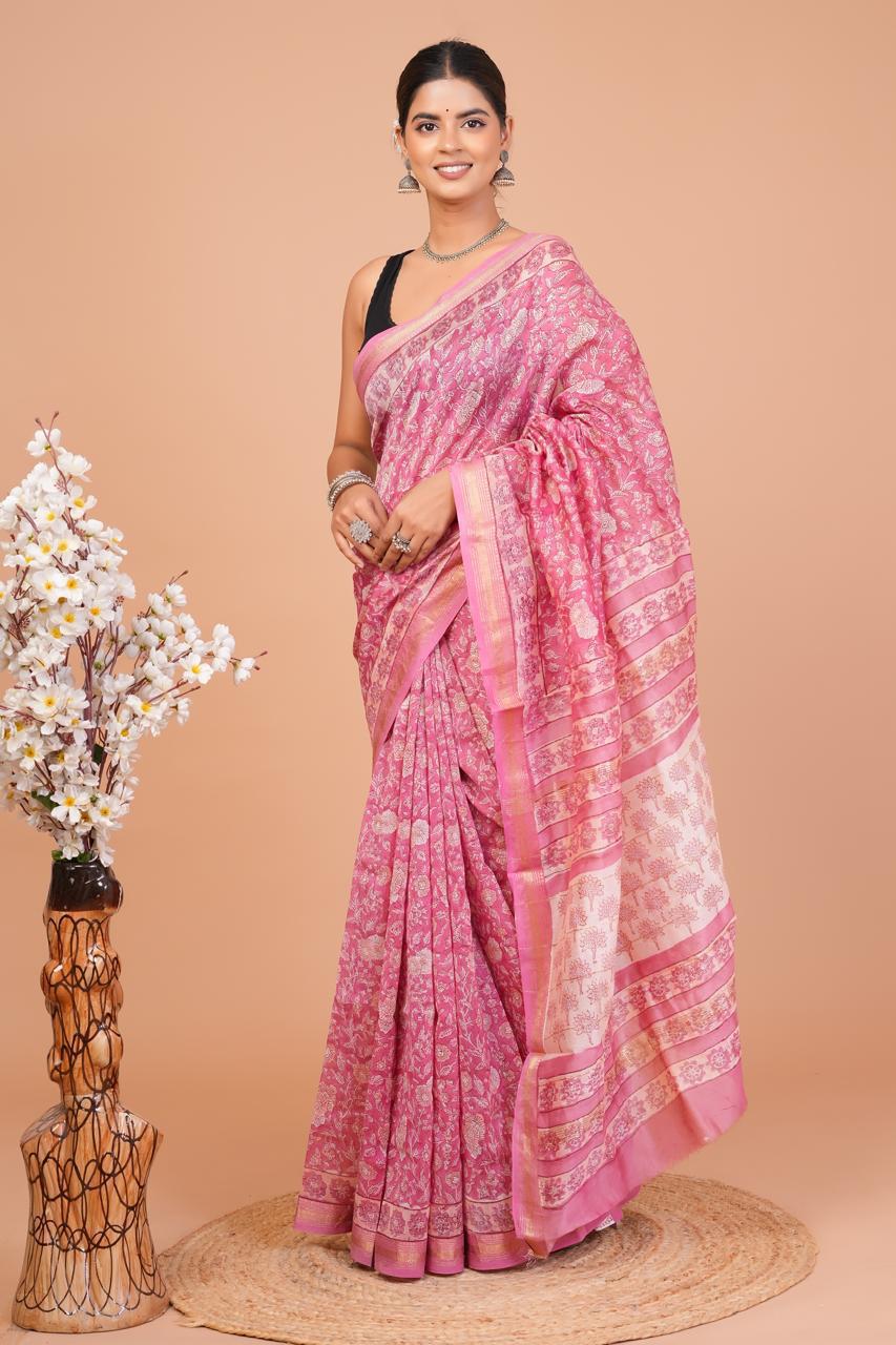 DESIGNER HAND BLOCK PRINTED MAHESWARI SILK SAREE ( MSYS12)
