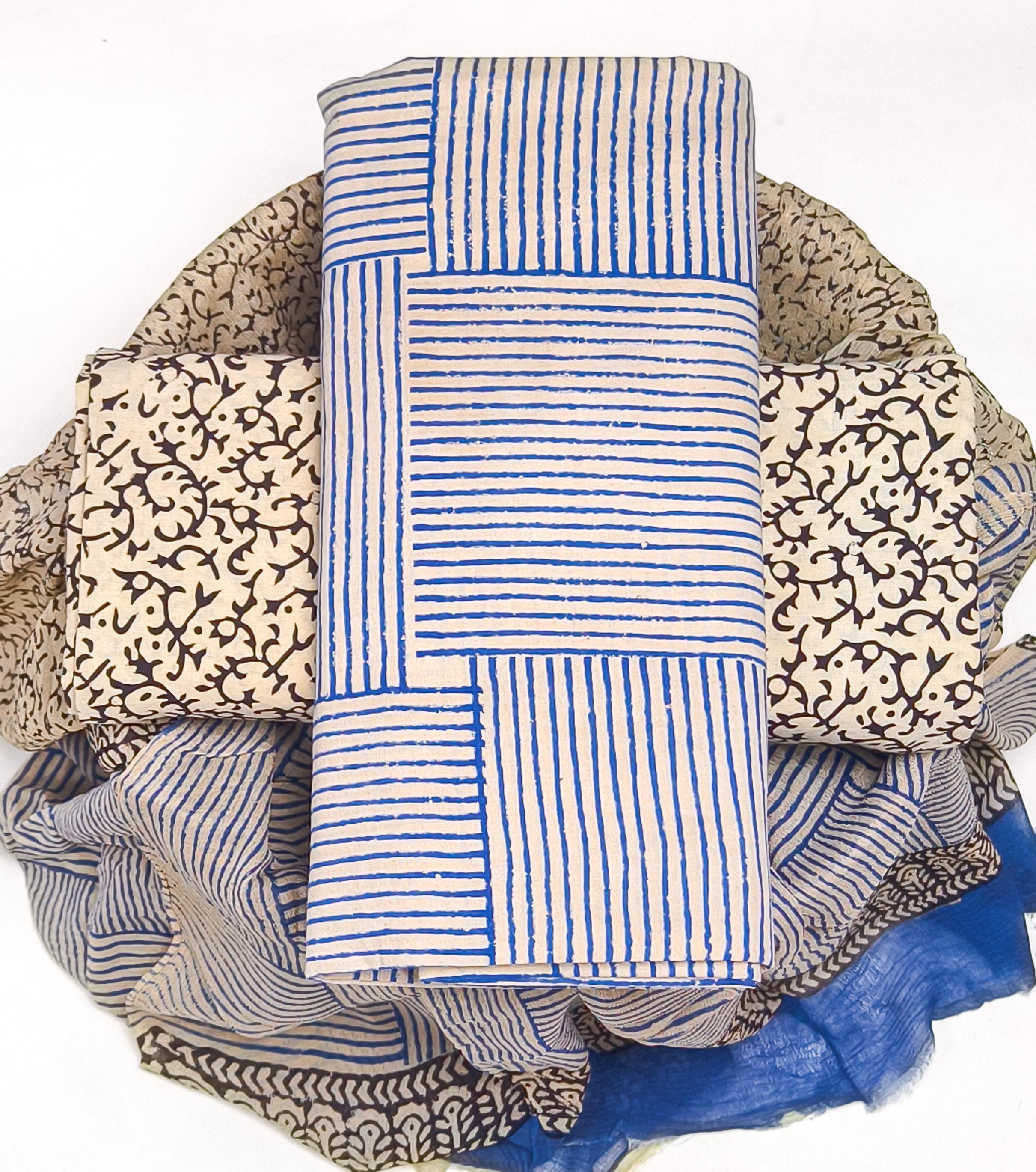 TRADITIONAL HAND BLOCK PRINT PURE COTTON SUIT WITH CHIFFION DUPTTA (PCHFYS118)