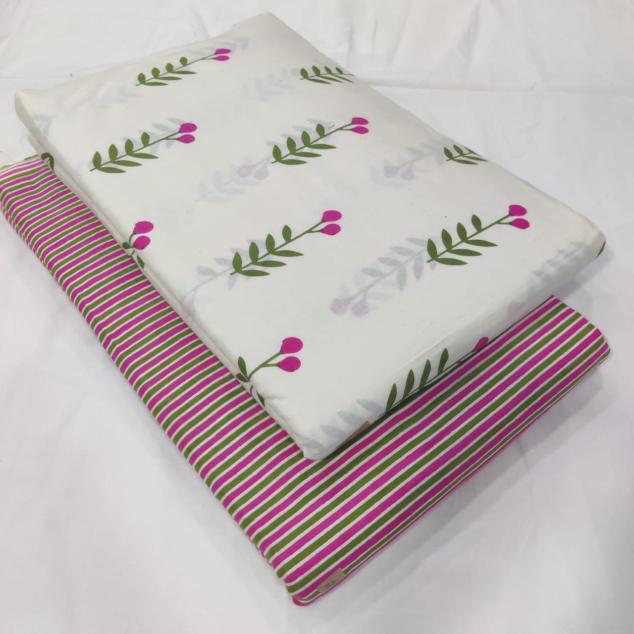 Traditional Hand block print Cotton top and bottom set (2PCYS49)