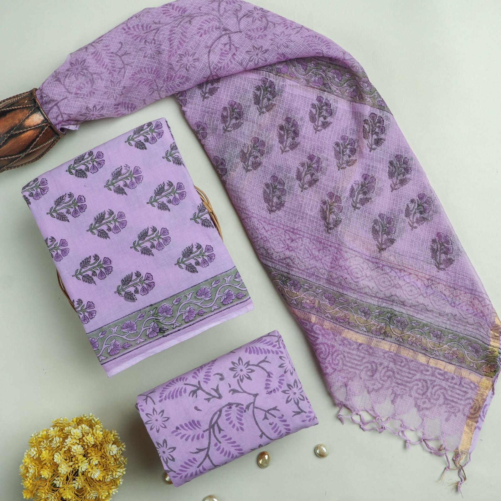 ELEGANT HAND BLOCK PURE COTTON SUIT WITH KOTA DORIA DUPATTA (3CKDYS188)