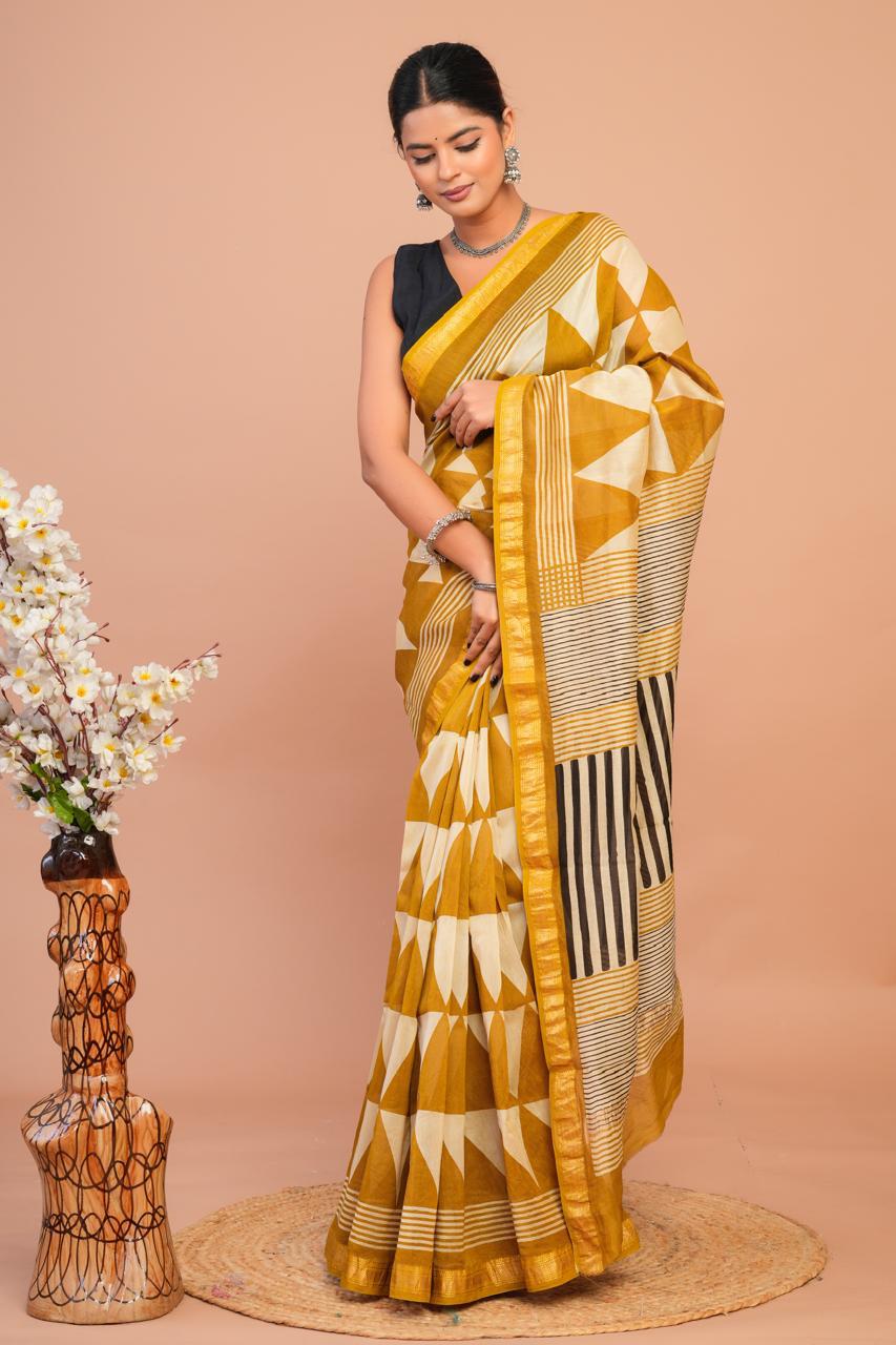EXCLUSIVE HAND BLOCK PREMIUM MAHESWARI SILK SAREE ( MSYS34)