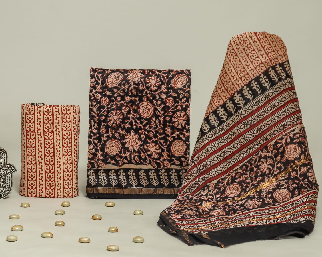 Designer Hand Block Print Chanderi Silk Suit set with Premium Chanderi Dupatta (CHDYS13)