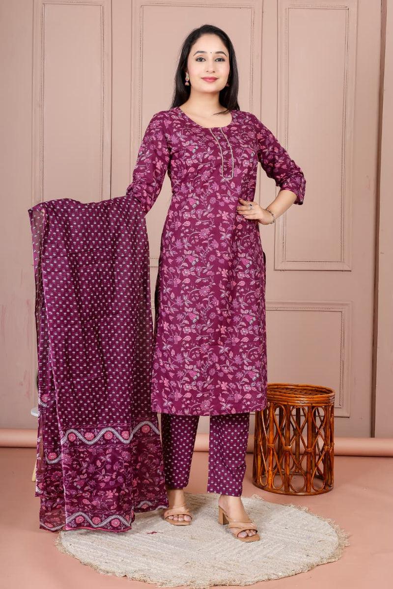 Flower print cotton suit with mulmul dupatta (CSSYS07)