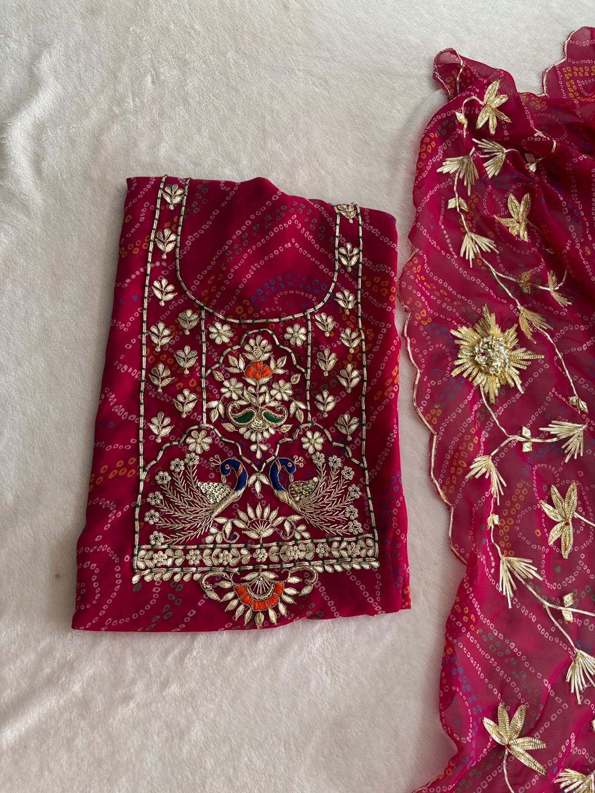 Premium Georgette Unstitched Gota Pati Work Dupatta Suit (KDZ021)