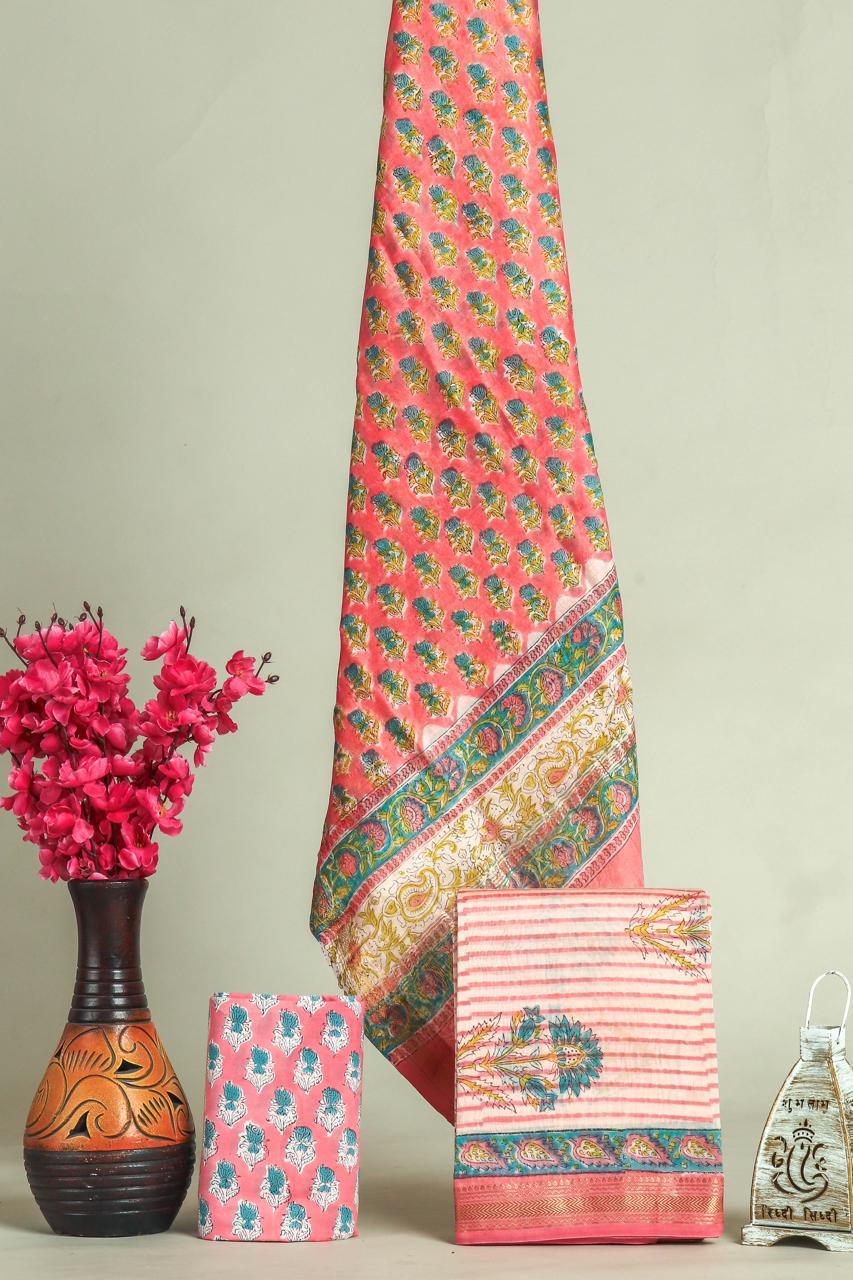 EXCLUSIVE HAND BLOCK PRINT MAHESHWARI SILK SUIT WITH MAHESHWARI SILK DUPPTA(MSLYS77)