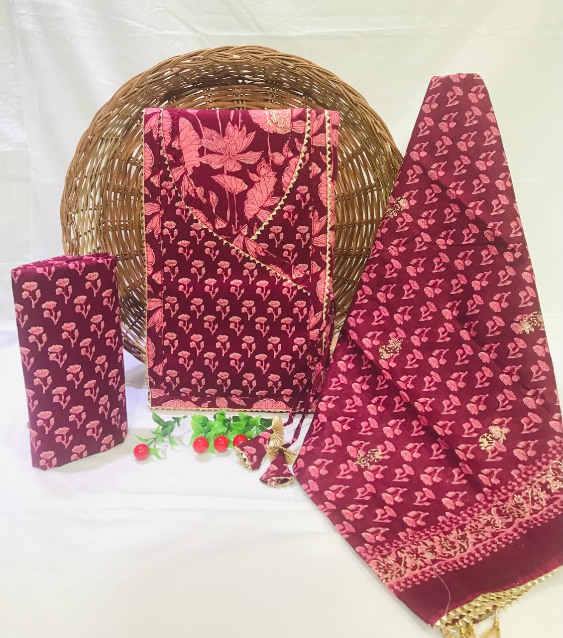 Jaipur Cotton Print Angrakha Unstitched Suit Set ,(ANGYS52)