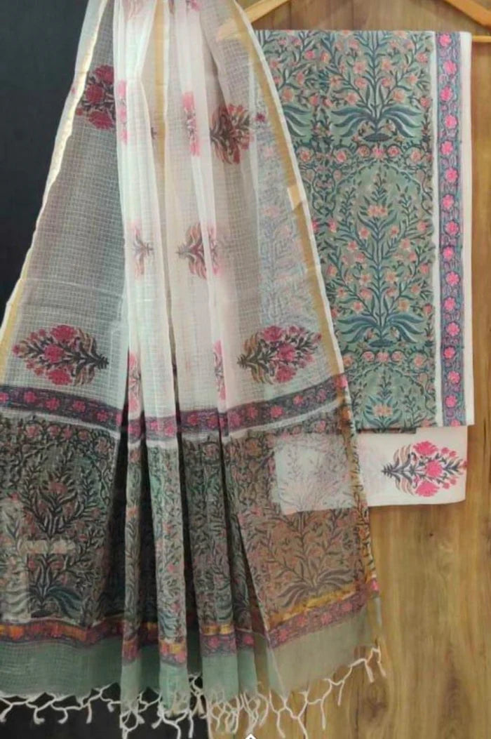 EXCLUSIVE HAND BLOCK PRINT PURE COTTON SUIT WITH KOTA DORIYA DUPTTA (3CKDYS119)