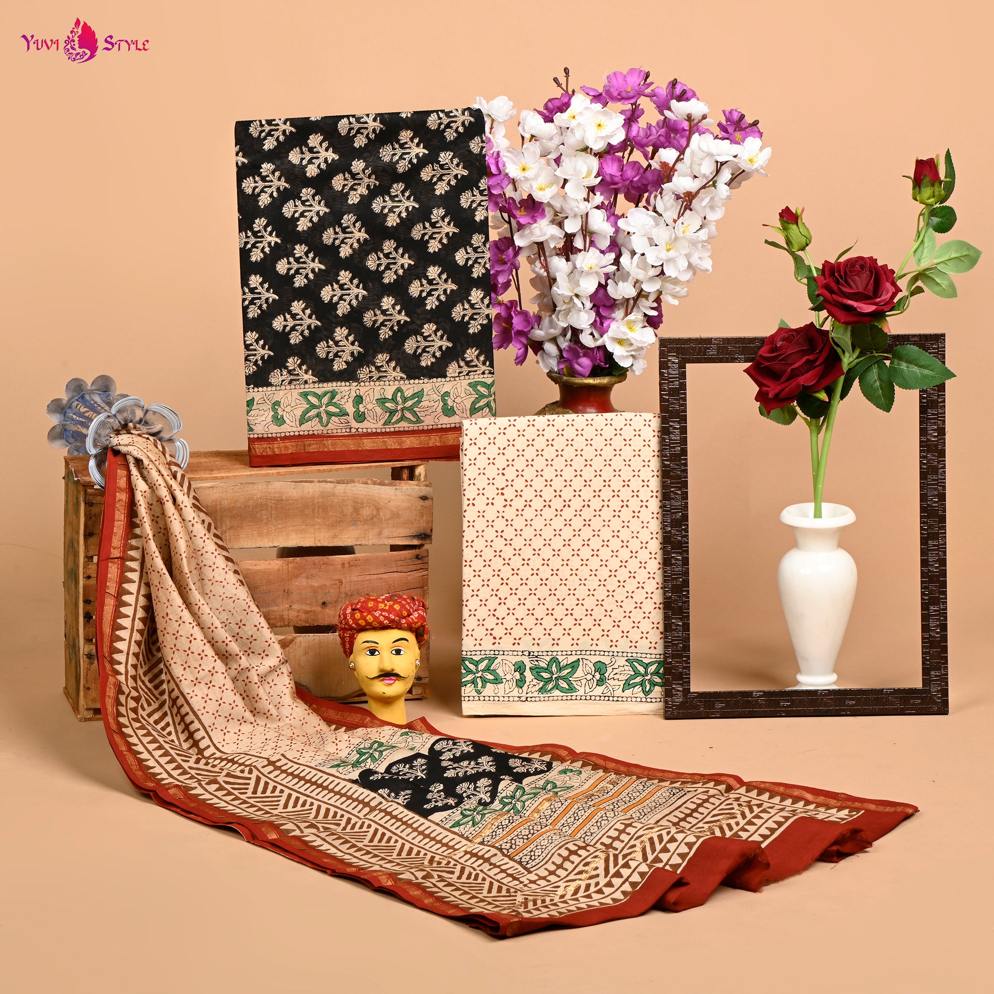 Designer Hand Block Bagru Print Chanderi Silk Suit set with Premium Chanderi Dupatta (CHDYS15)