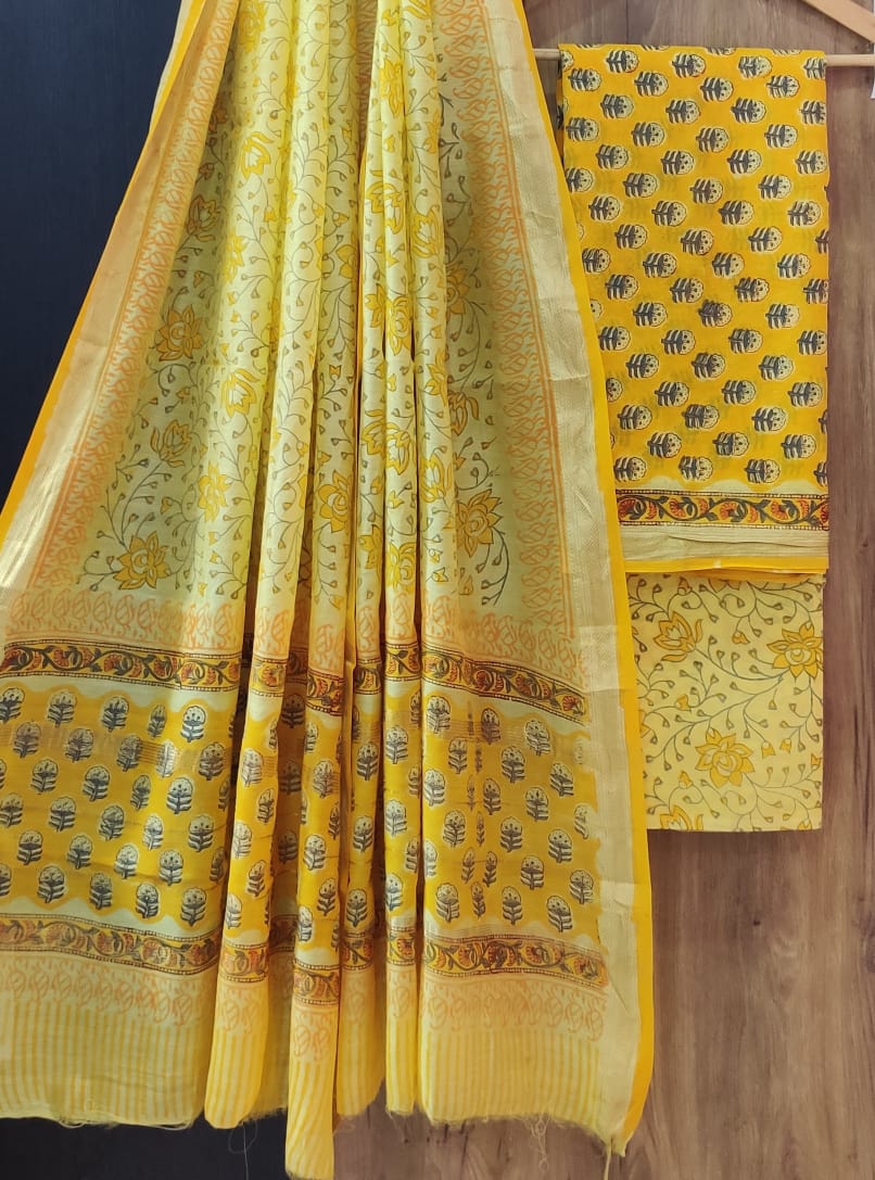 DESIGNER HAND BLOCK PRINT MAHESHWARI SILK SUIT SET (MSLYS80)