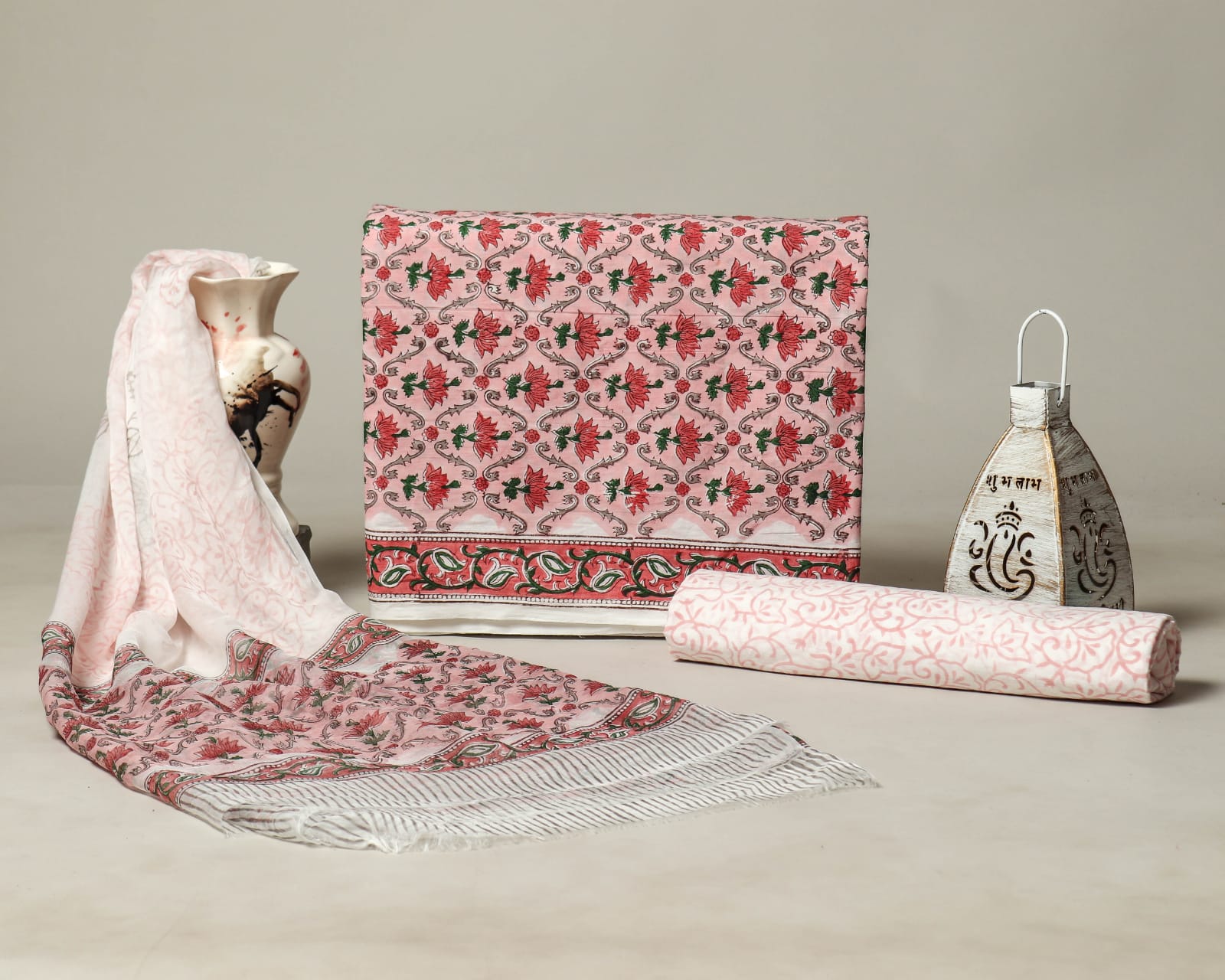 ELEGANT HAND BLOCK PRINT PURE COTTON SUIT WITH CHIFFION DUPTTA (PCHFYS124)