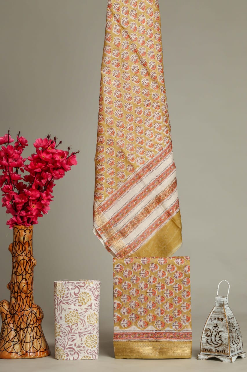 DESIGNER HAND BLOCK PRINT MAHESHWARI SILK SUIT SET (MSLYS132)