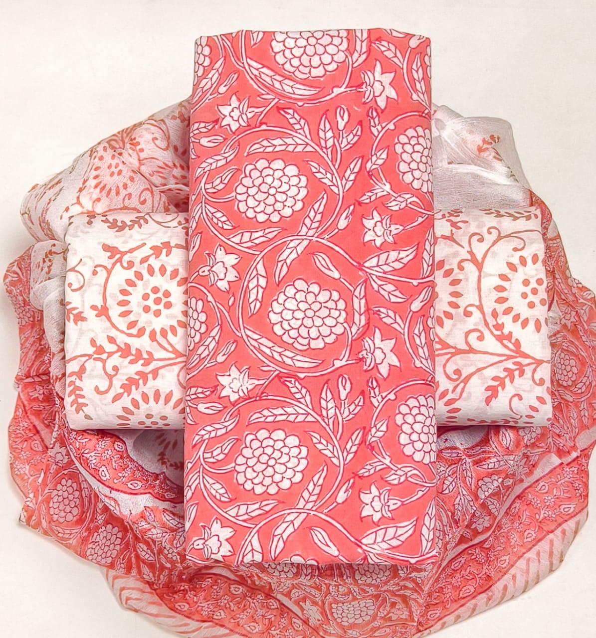 EXCLUSIVE HAND BLOCK PRINT PURE COTTON SUIT WITH CHIFFION DUPTTA (PCHFYS106)