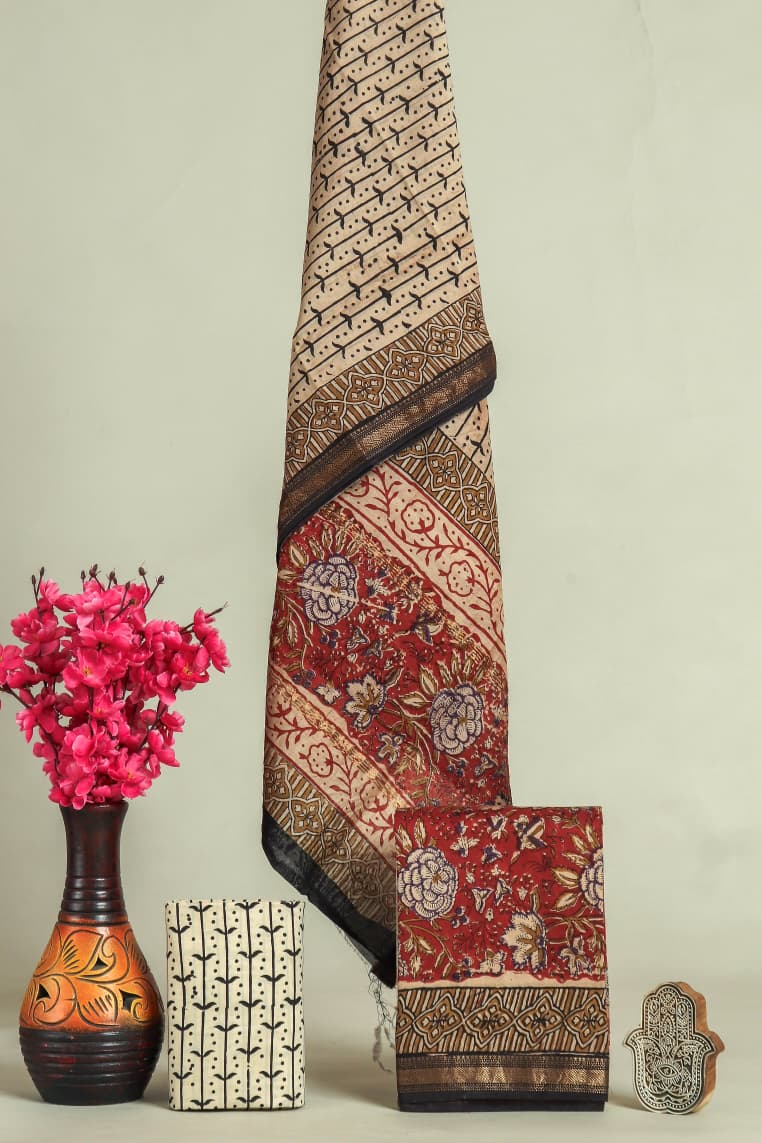 DESIGNER HAND BLOCK PRINT MAHESHWARI SILK SUIT MAHESHWARI SILK DUPPTA (MSLYS183)