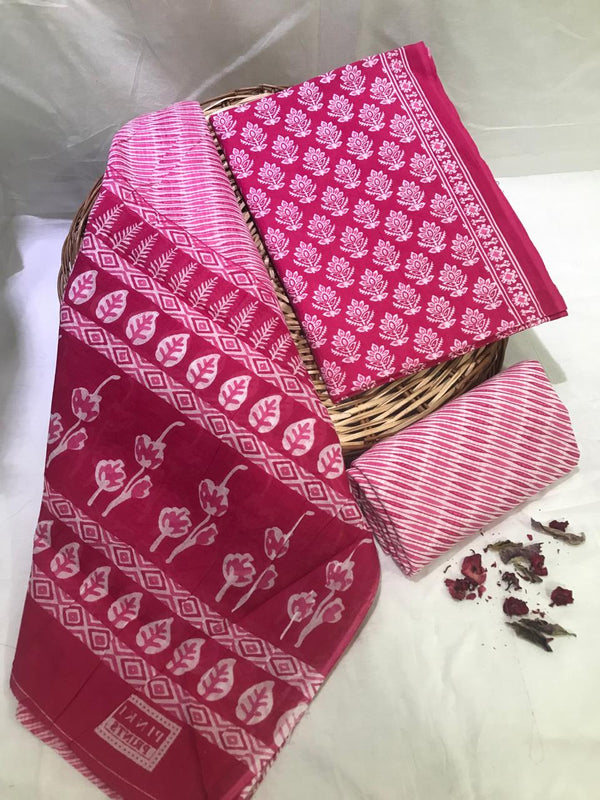 DESIGNER HAND BLOCK PRINT PURE COTTON SUIT WITH COTTON MULMUL DUPATTA(MALYS325)