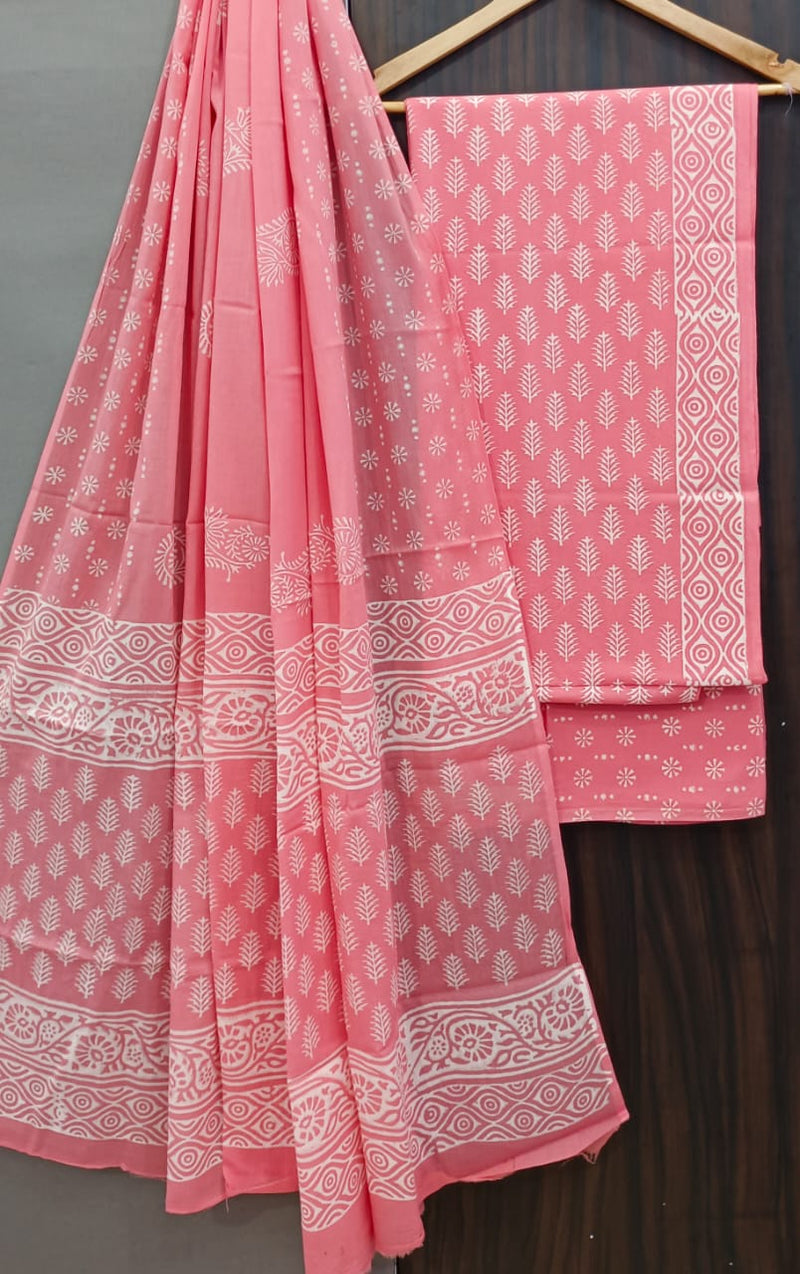 DESIGNER HAND BLOCK PRINT PURE COTTON SUIT WITH COTTON MULMUL DUPATTA(MALYS38)