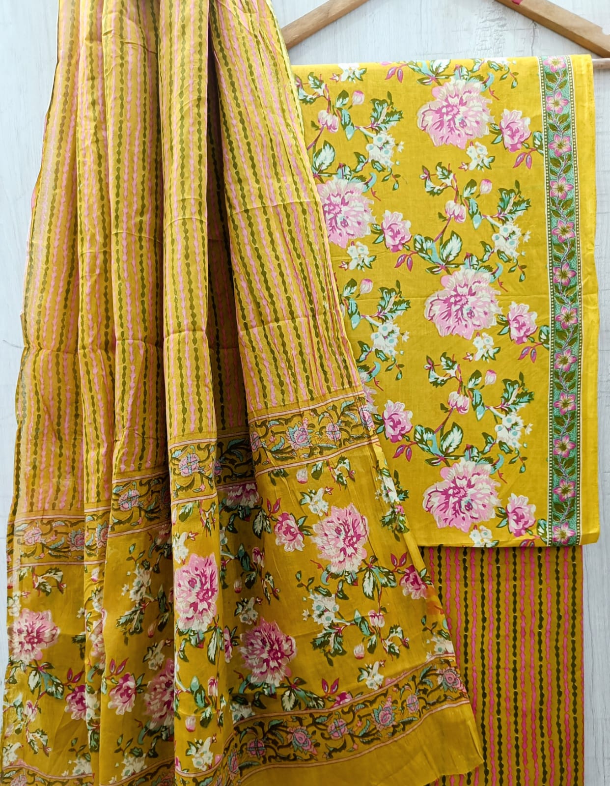 Designer Hand Block Print Pure Cotton Suit with Cotton Mulmul Dupatta (MALYS15)