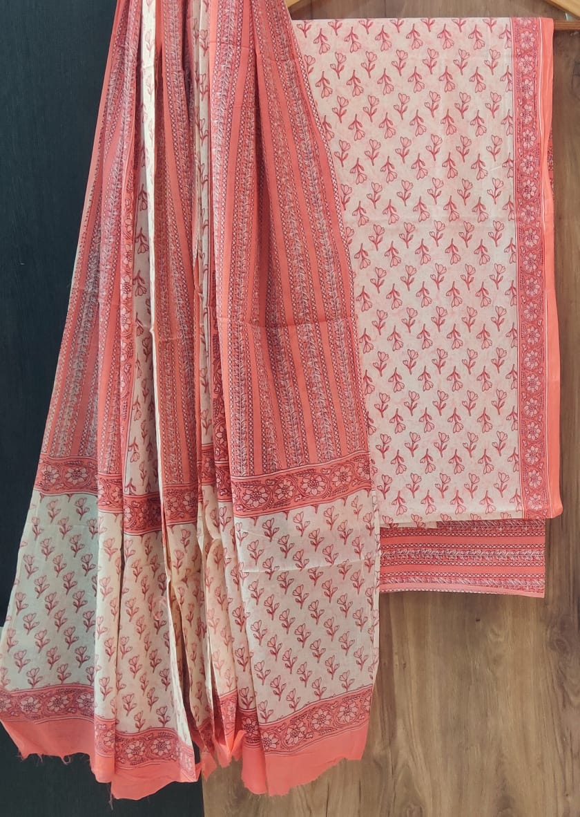 Designer Hand Block Print Pure Cotton Suit with Cotton Mulmul Dupatta (MALYS10)