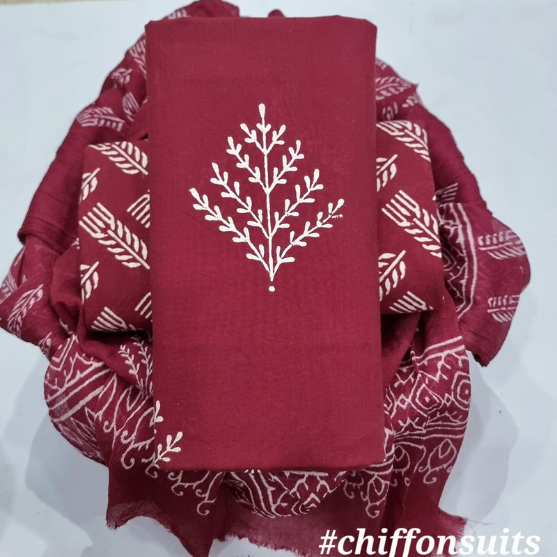 TRADITIONAL HAND BLOCK PRINT PURE COTTON SUIT WITH CHIFFION DUPTTA (PCHFYS151)