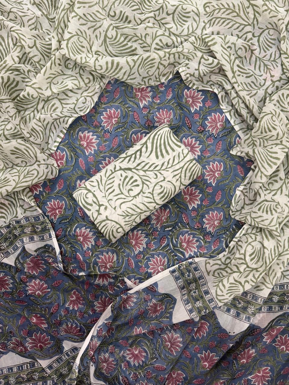 EXCLUSIVE HAND BLOCK PRINT PURE COTTON SUIT WITH COTTO MULMUL DUPATTA (MALYS127)