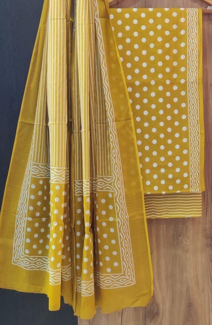 DESIGNER HAND BLOCK PRINT COTTON SUIT SET WITH MULMUL DUPATTA (MALYS311)