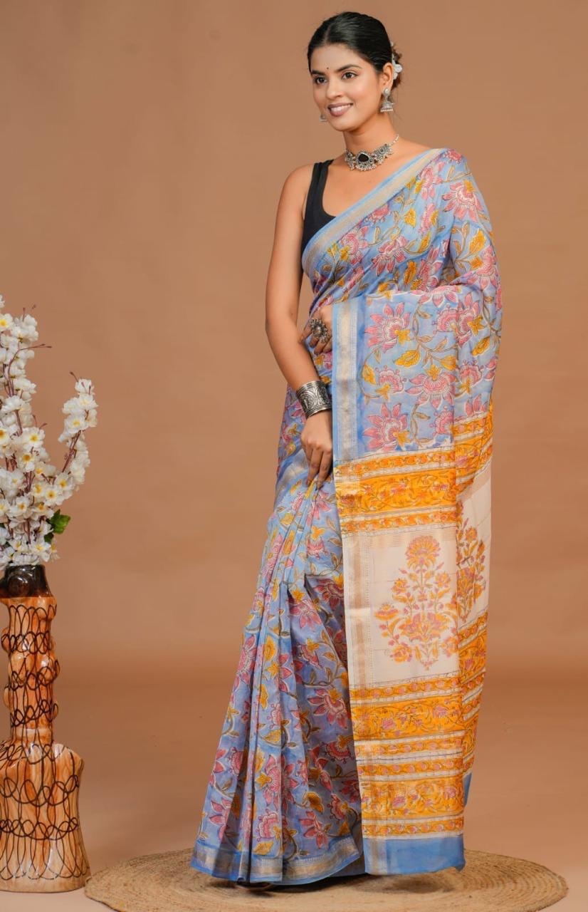 EXCLUSIVE HAND BLOCK PREMIUM  MAHESWARI  SILK SAREE (MSYS38)