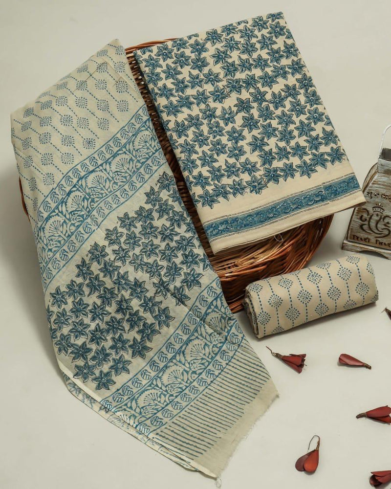 DESIGNER HAND BLOCK PRINT PURE COTTON SUIT WITH MULMUL DUPATTA (MALYS100)