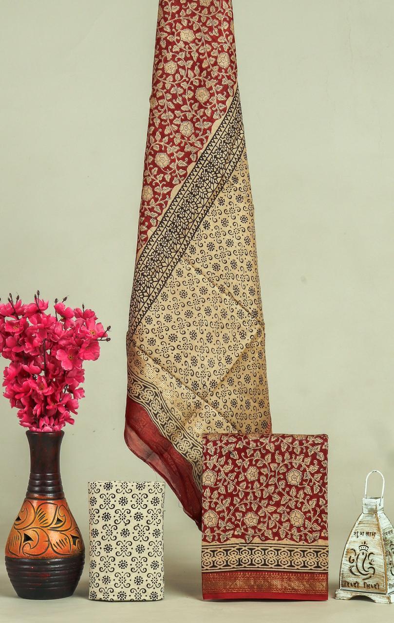 DESIGNER HAND BLOCK PRINT MAHESHWARI SILK SUIT SET (MSLYS40)