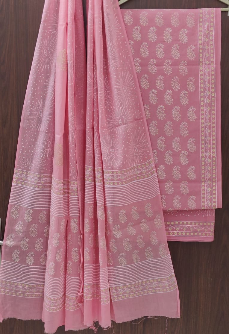 EXCLUSIVE HAND BLOCK PRINT PURE COTTON SUIT WITH COTTO MMUL DUPATTA (MALYS134)