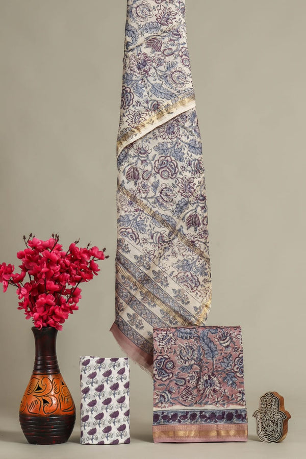 DESIGNER HAND BLOCK PRINT MAHESHWARI SILK SUIT SET (MSLYS148)