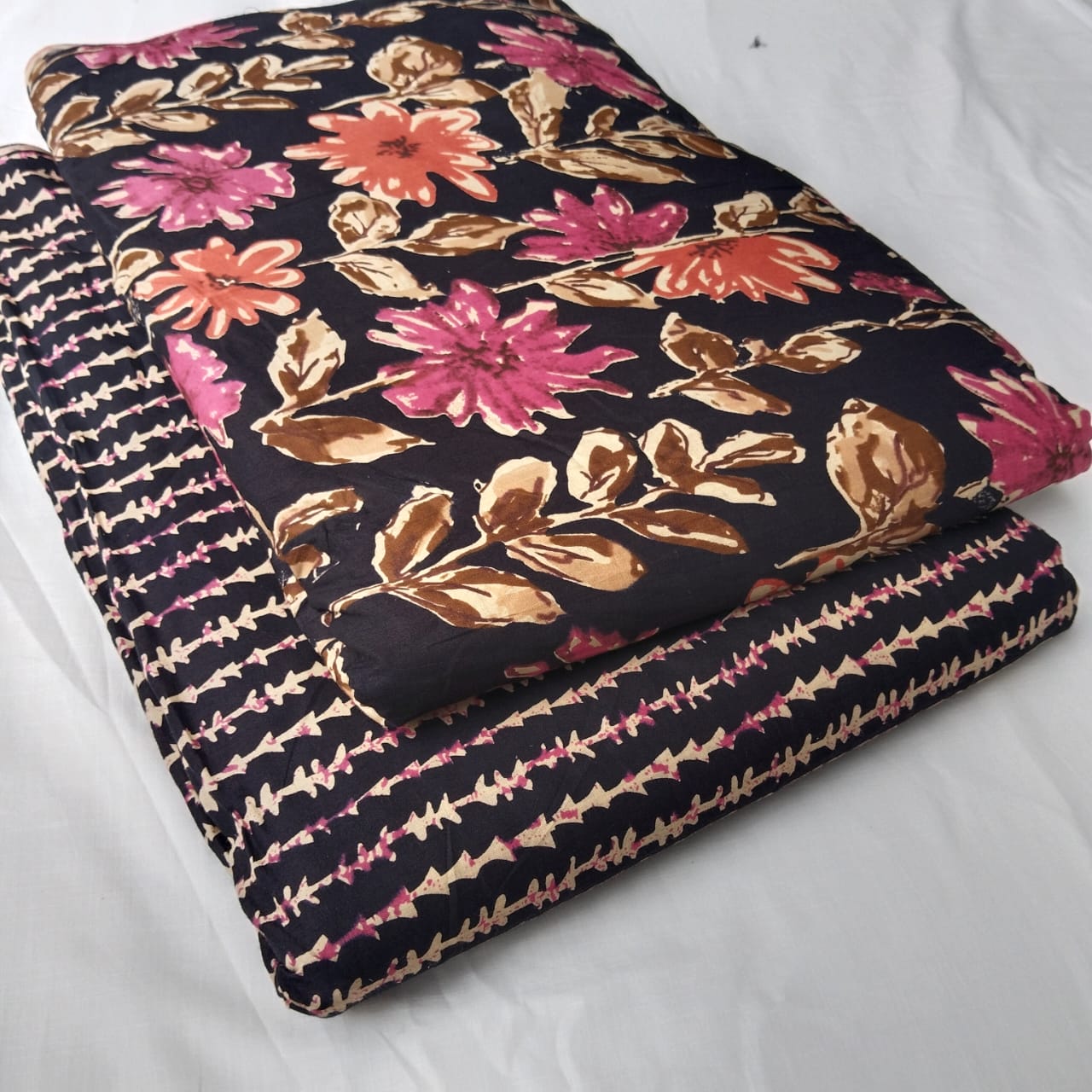 Traditional Hand block print Cotton top and bottom set (2PCYS81)
