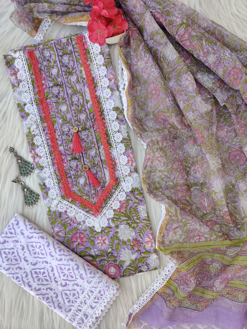 Elegant Floral Print Gota Work Suit with  Kota Doriya Dupatta (GOTAYS03)