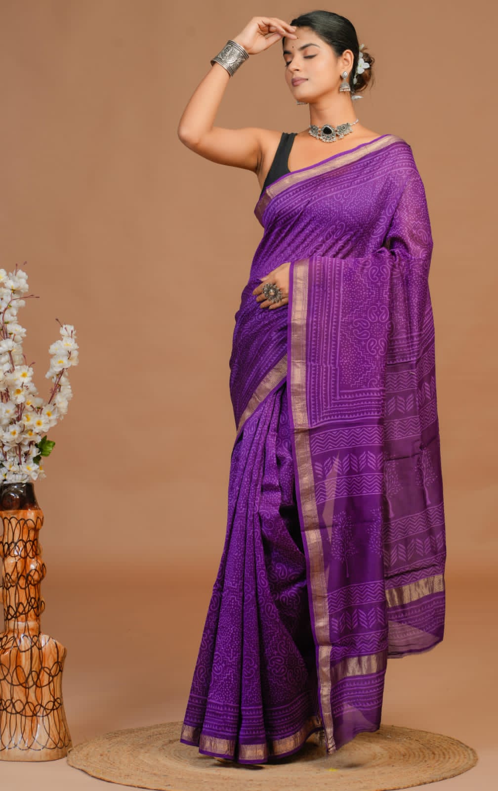 DESIGNER HAND BLOCK PRINTED MAHESWARI SILK SAREE ( MSYS08)