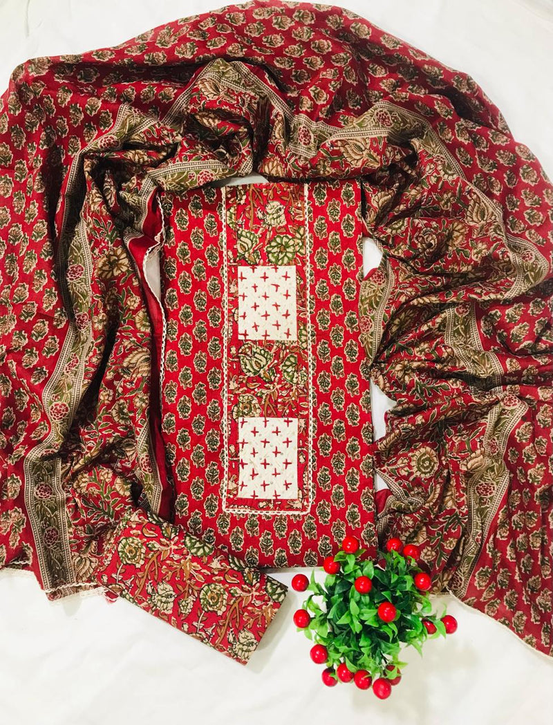 Sanganeri print cotton suit material with cotton dupatta tye work   (GOTAYS15)