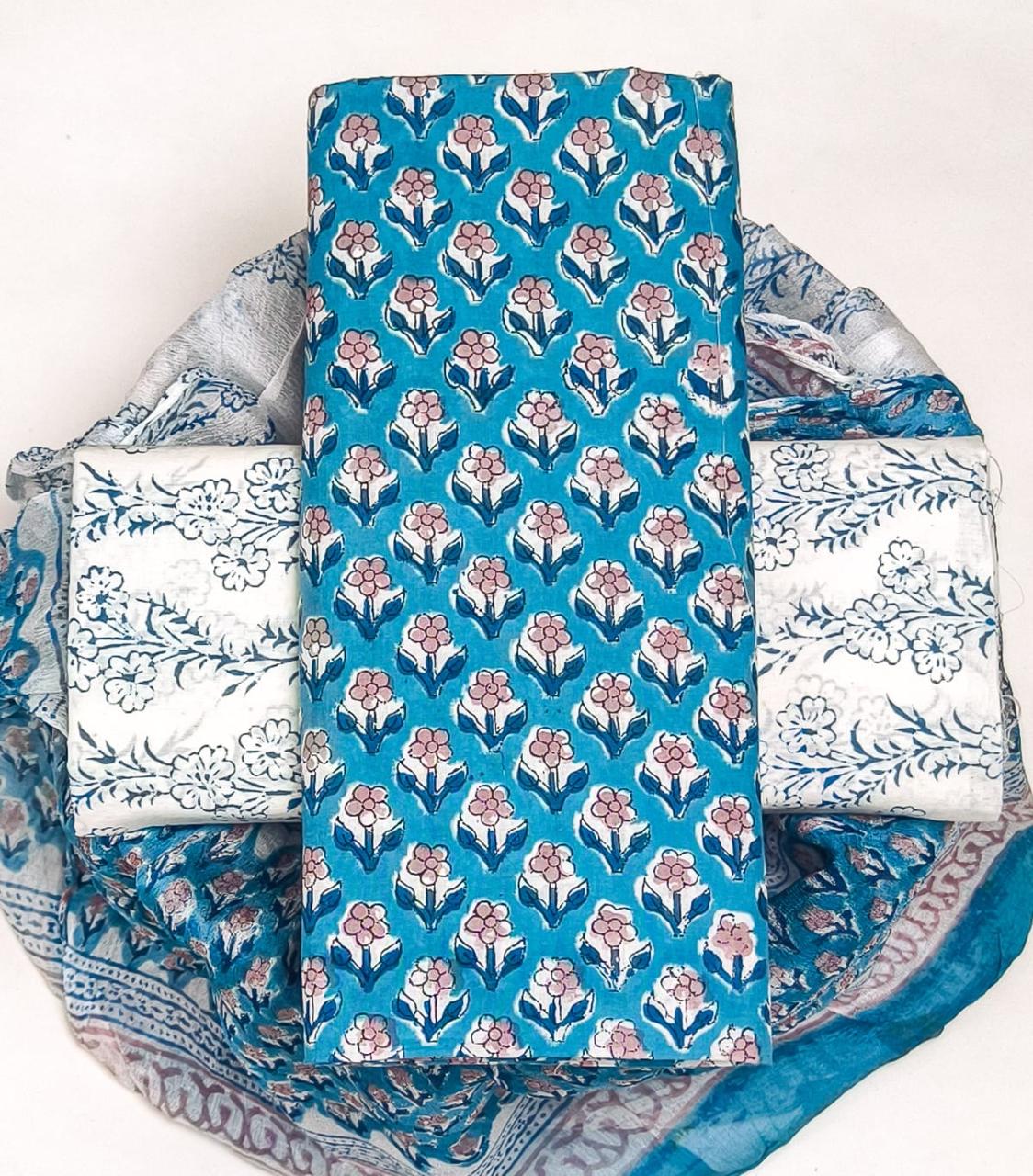 ELEGANT HAND BLOCK PRINT PURE COTTON SUIT WITH CHIFFION DUPTTA (PCHFYS112)